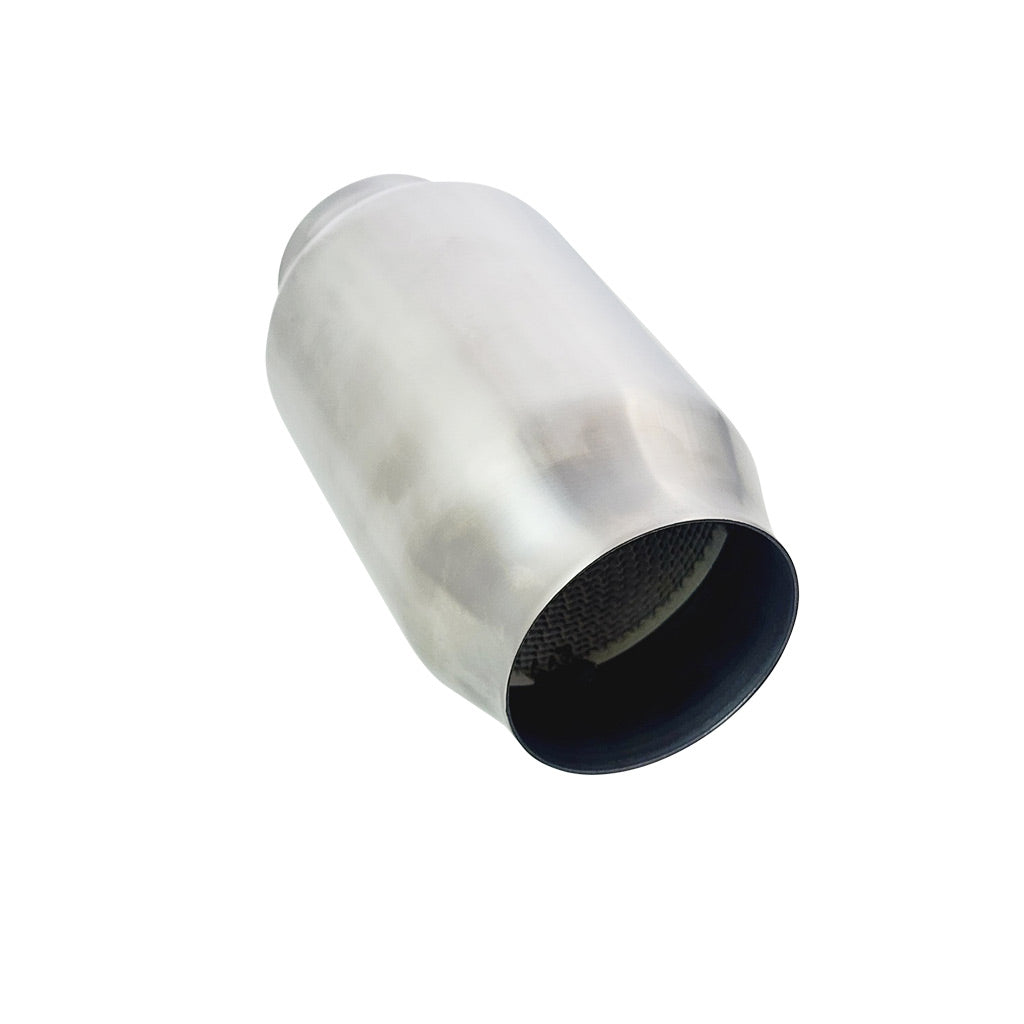Universal Catalytic Converters - 2.5" to 4" 100/200 Cell Metallic Round Body, Brush Finish, 190mm Length