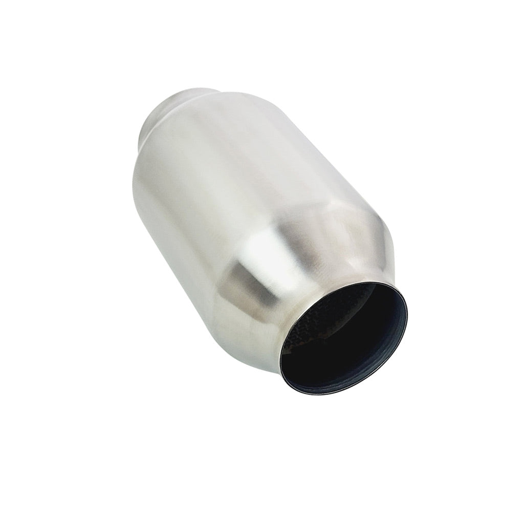 Universal Catalytic Converters - 2.5" to 4" 100/200 Cell Metallic Round Body, Brush Finish, 190mm Length