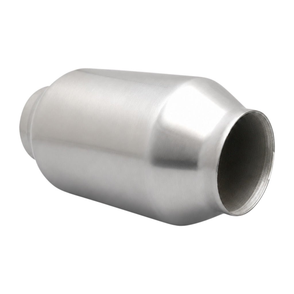 Universal Catalytic Converters - 2.5" to 4" 100/200 Cell Metallic Round Body, Brush Finish, 190mm Length