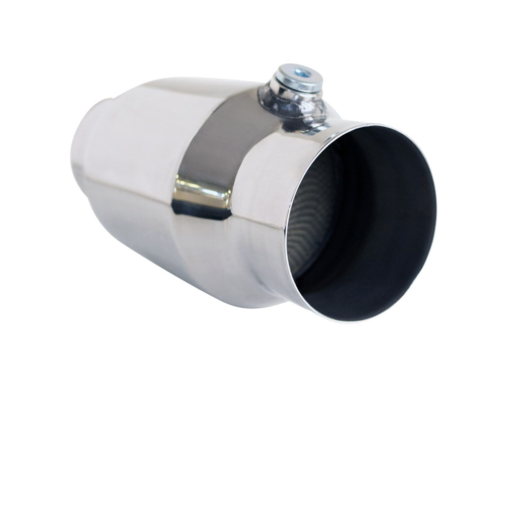 Universal High Flow Performance Catalytic Converter - 2" to 4" 100/200 Cell Round Metallic Core - Bullet Style with Oxy Sensor Provision