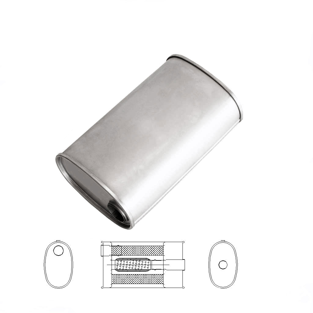 8" X 5" OVAL 14" LONG 2" O/C GLASS PACKED TURBO WITH BULL TUBE NO STUBS
