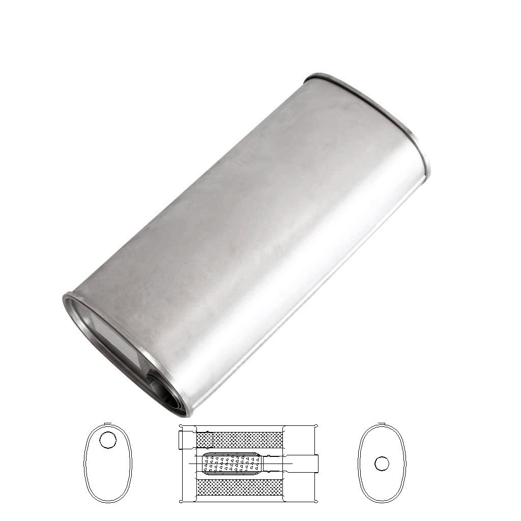 8" X 5" OVAL 18" LONG 2" O/C GLASS PACKED TURBO WITH BULL TUBE NO STUBS
