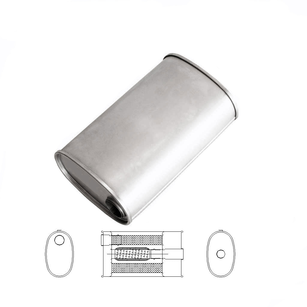 8" X 5" OVAL 14" LONG 2 1/4" O/C GLASS PACKED TURBO WITH BULL TUBE NO STUBS