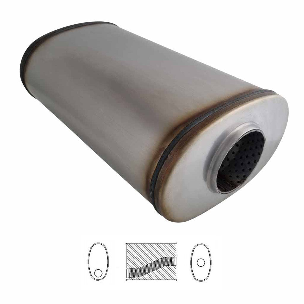 3 INCH 8" X 5" OVAL STAINLESS - 14 INCH LONG O/C GP NO STUBS STRAIGHT THROUGH