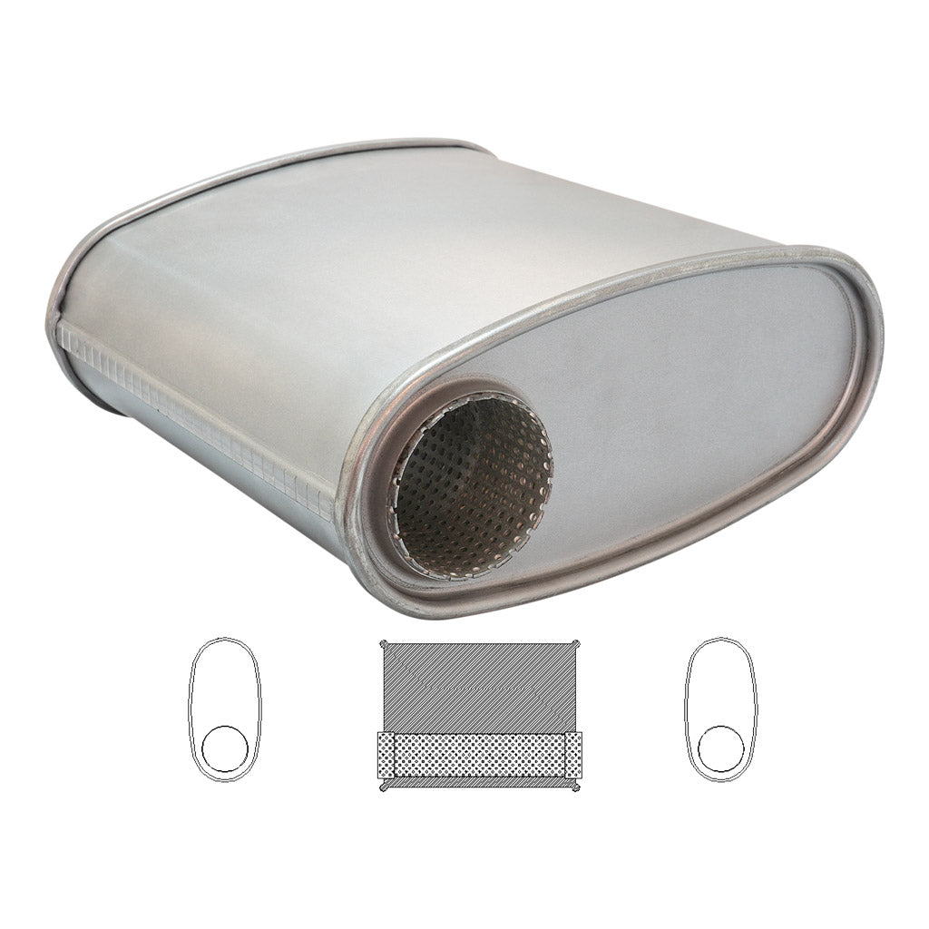 10" X 4" OVAL - 10" LONG O/O INLINE 2 1/2" GLASS PACKED STRAIGHT THROUGH NO STUBS