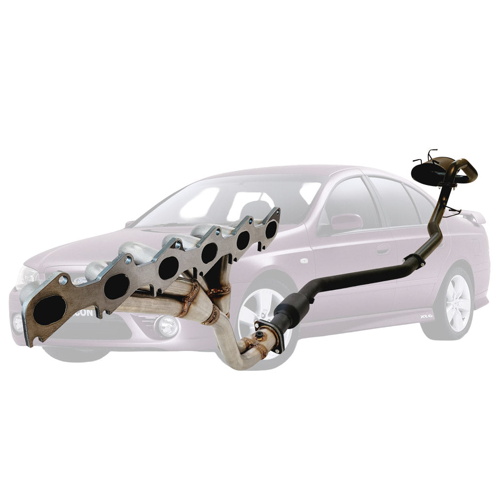 FALCON BA BF XR6 SEDAN XPS EXTRACTORS & CATBACK EXHAUST 2.5" WITH HIFLOW CAT, FRONT PIPE AND REAR MUFFLER DUAL OUTLET