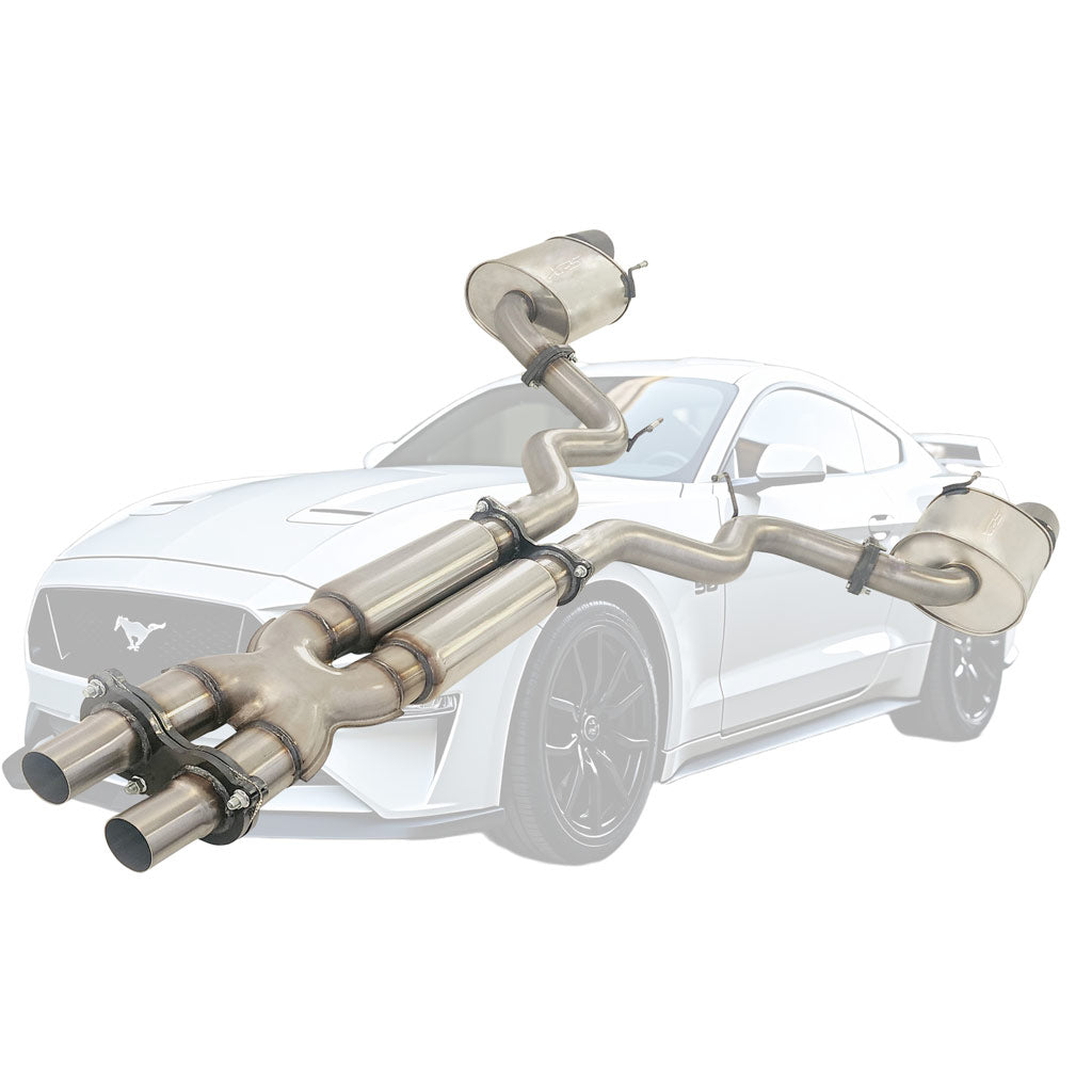 Ford Mustang FM 5.0l Coyote V8 GT Fastback Coupe 3" Twin Stainless Cat back Exhaust With Mufflers and Black Chrome Tips **Not Suitable For Convertibles**