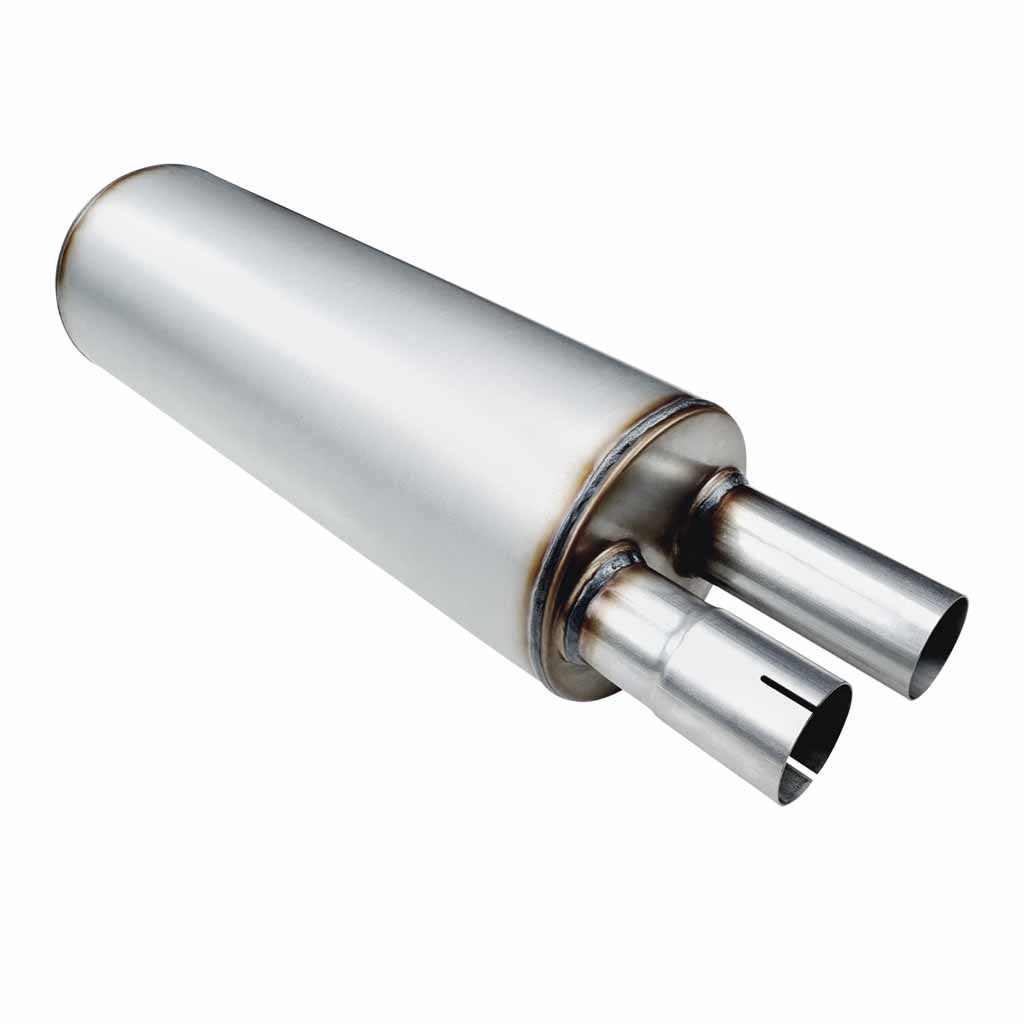 8" BODY DIAMETER X 24" BODY LENGTH - 2 3/4" IN/OUT SAME END- BAFFLED - STAINLESS STEEL 409