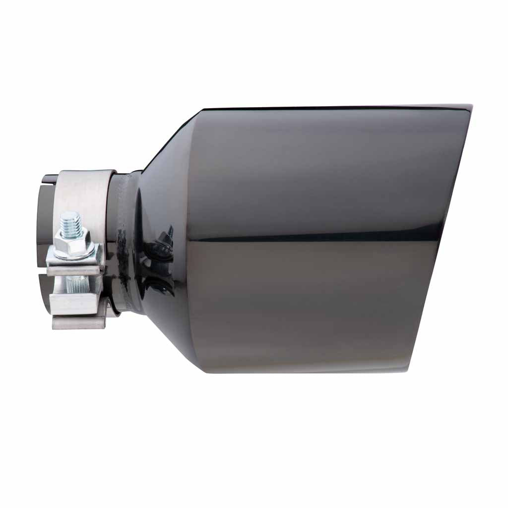 Angle Cut Inner Cone RC 2 1/2" In 5" Out 8" Long SS304 Black Chrome Finish Clamped Tip