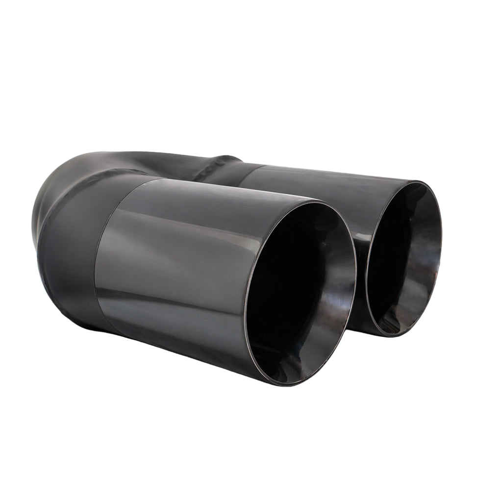 Straight Cut Tip Y-Piece Inner Cone Black Chrome 2 1/2" In 2 x 3 1/2" Out 9" Long Stainless