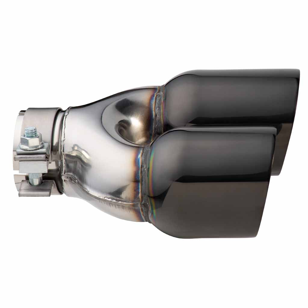 Angle Cut Y-Piece Inner Cone Taper Stepped 2 1/2" In 2 x 31/2" Out 9" Long LHS SS304 Black Chrome Finish Clamped Tip
