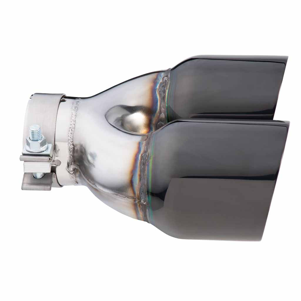 Angle Cut Y-Piece inner Cone Taper Stepped 3" In 2 x 4" Out 9" Long RHS SS304 Black Chrome Finish Clamped Tip