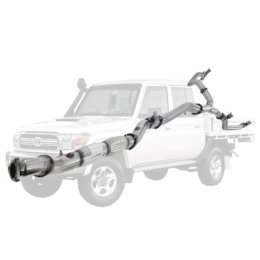 Toyota Landcruiser 79 Series VDJ79 4.5L V8 4 Inch Single into Twin 3 Inch Turbo Back DPF Delete