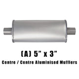 5" x 3" Centre/Centre Configurations Mufflers | Aluminised | Select Your Size Length and Internal Options