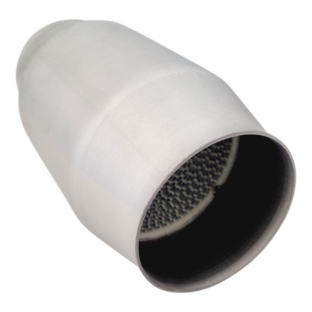 Universal Catalytic Converters - 2.5" to 4" 100/200 Cell Metallic Round Body, Brush Finish, 190mm Length