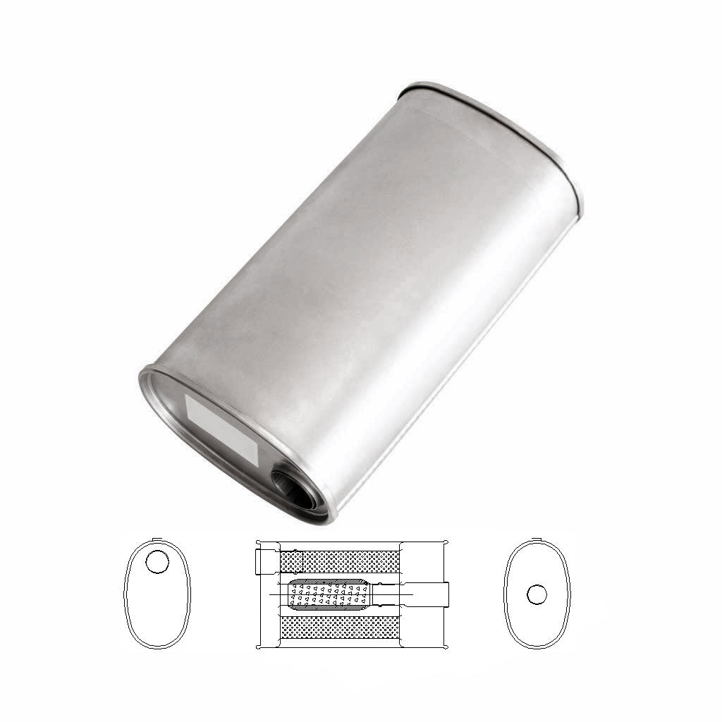 8" X 5" OVAL - 16" LONG 13/4" O/C GLASS PACKED TURBO WITH BULL TUBE NO STUBS