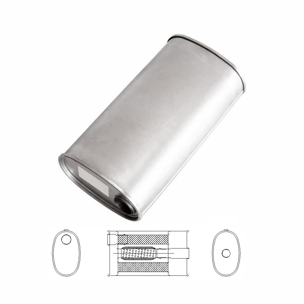 8" X 5" OVAL 16" LONG 2 1/4" O/C GLASS PACKED TURBO WITH BULL TUBE NO STUBS