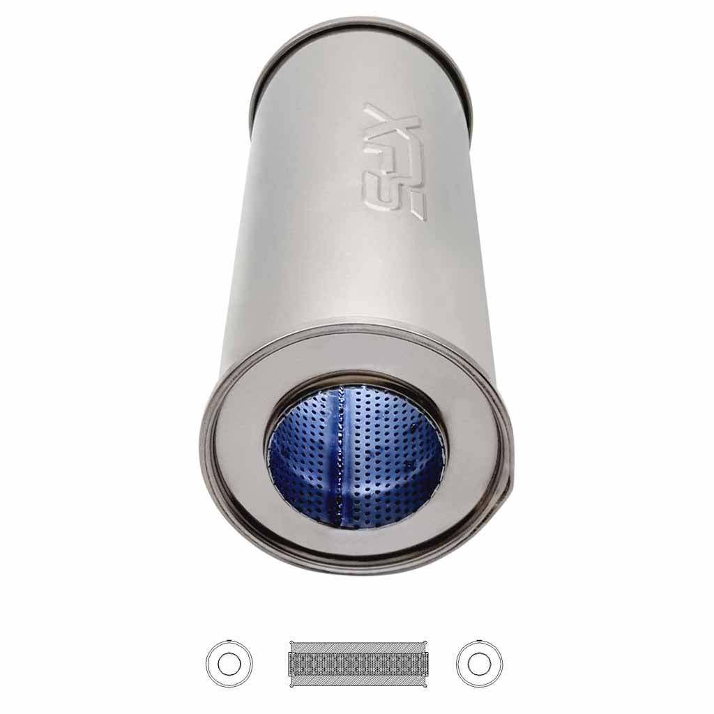 2.5 Inch CC 5" x 14" Long Round 304 Stainless Steel Muffler Straight Through