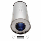 6" ROUND - 14" LONG 3" C/C POLISHED 304 STAINLESS STEEL STRAIGHT THROUGH MUFFLER
