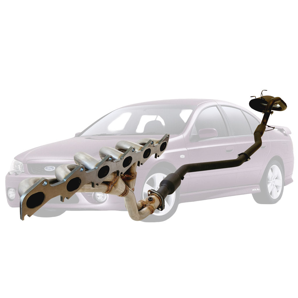 FORD FALCON BA BF XR6 SEDAN XPS EXTRACTORS & CATBACK EXHAUST 2.5" WITH HIFLOW CAT, FRONT HOTDOG AND REAR MUFFLER DUAL OUTLET