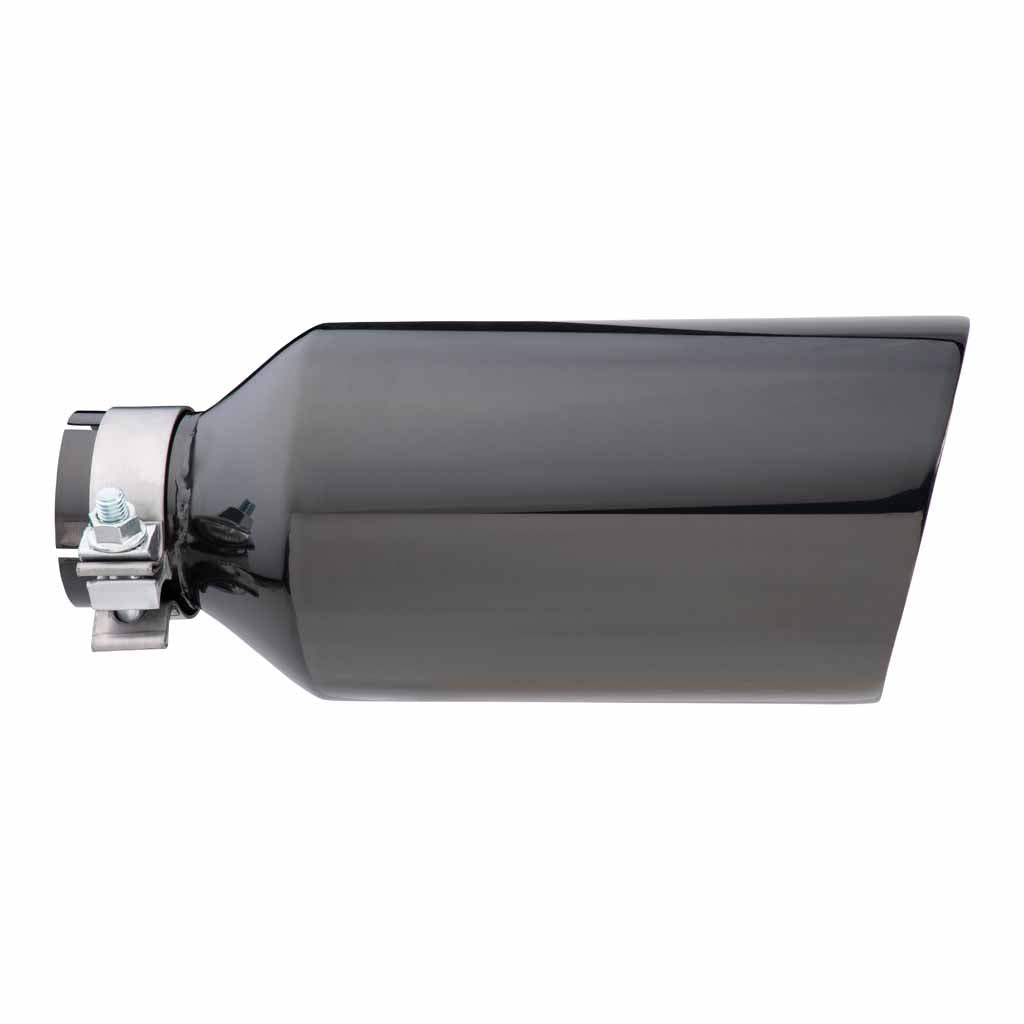 Angle Cut Inner Cone RC 2 1/2" In 5" Out 12" Long SS304 Black Chrome Finish Clamped Tip