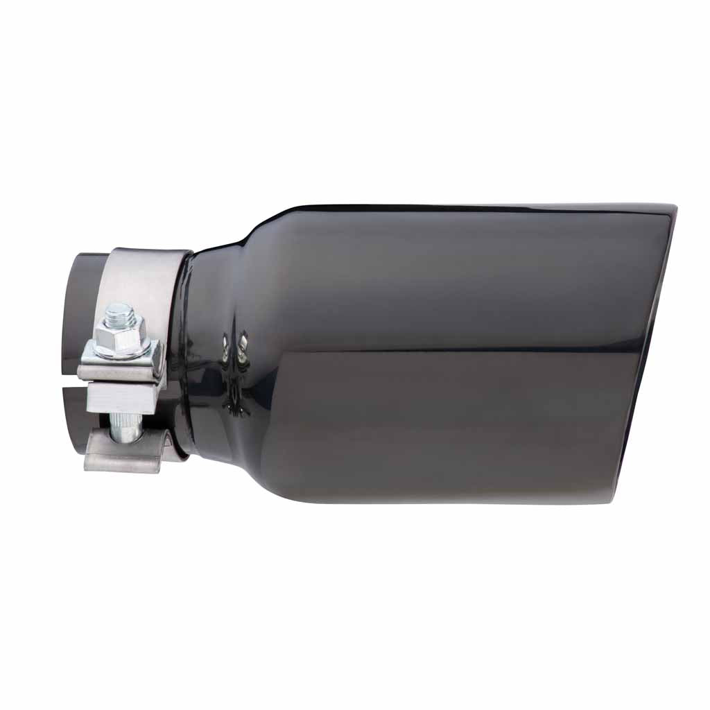 Angle Cut Inner Cone RC 2 1/2" In 4" Out 8" Long SS304 Black Chrome Finish Clamped Tip