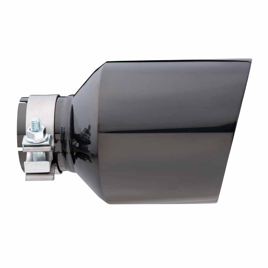 Angle Cut Inner Cone RC 3" In 5" Out 8" Long SS304 Black Chrome Finish Clamped Tip