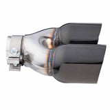 Angle Cut Y-Piece inner Cone Taper Stepped 2 1/2" In 2 x 31/2" Out 9" Long RHS SS304 Black Chrome Finish Clamped Tip