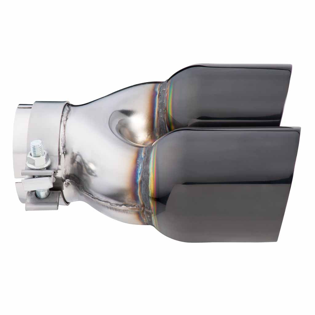 Angle Cut Y-Piece inner Cone Taper Stepped 3" In 2 x 31/2" Out 9" Long RHS SS304 Black Chrome Finish Clamped Tip