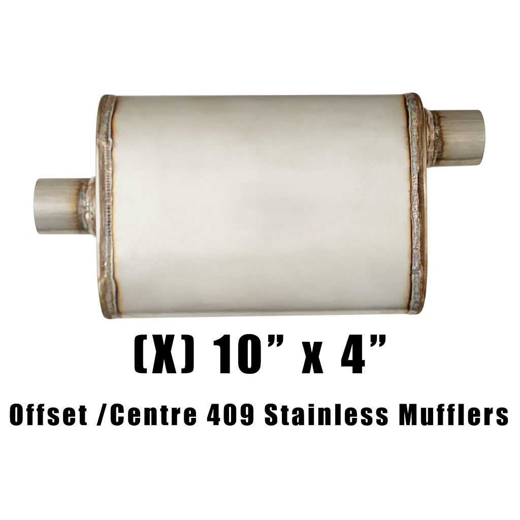 10" x 4" Offset/Centre Welded (F) Configurations Mufflers | Stainless 409 | Select Your Size Length and Internal Options