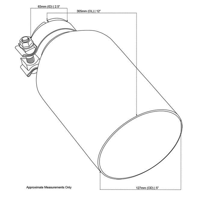 Angle Cut Inner Cone RC 2 1/2" In 5" Out 12" Long SS304 Clamped Tip