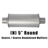 5" Round Centre/Centre Configurations Universal Mufflers | Aluminised | Select Your Size Length and Internal Options