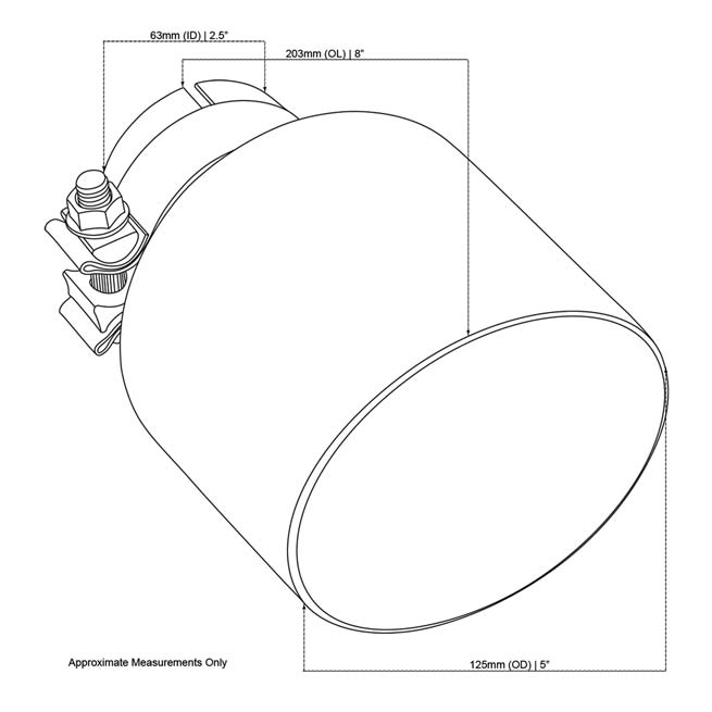 Angle Cut Inner Cone RC 2 1/2" In 5" Out 8" Long SS304 Clamped Tip