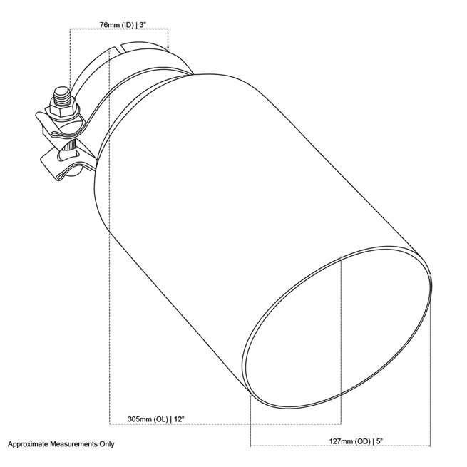 Angle Cut Inner Cone RC 3" In 5" Out 12" Long SS304 Clamped Tip