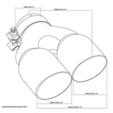 Angle Cut Y-Piece inner Cone Taper Stepped 3" In 2 x 31/2" Out 9" Long RHS SS304 Clamped Tip