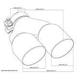 Angle Cut Y-Piece Inner Cone Taper Stepped 2 1/2" In 2 x 31/2" Out 9" Long LHS SS304 Clamped Tip