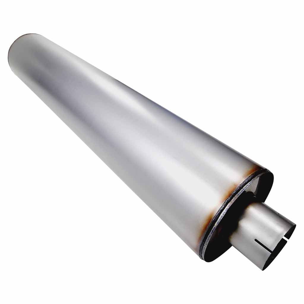 9" BODY DIAMETER X 44" BODY LENGTH - 4" IN/OUT - STRAIGHT THROUGH -  GLASS PACKED  - STAINLESS STEEL 409