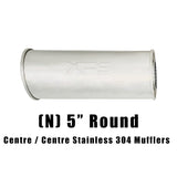 5" Round Centre/Centre Configurations Universal Mufflers | Stainless 304 | Select Your Size Length and Internal Options