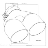 Angle Cut Y-Piece inner Cone Taper Stepped 3" In 2 x 4" Out 9" Long RHS SS304 Clamped Tip