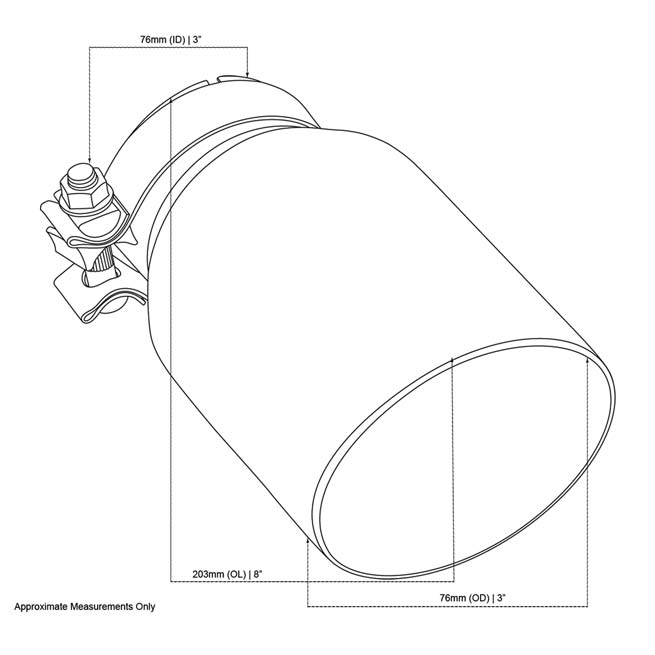 Angle Cut Inner Cone RC 3" In 4 1/2" Out 8" Long SS304 Clamped Tip