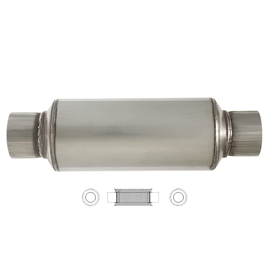 5" Round Centre/Centre Configurations Universal Mufflers With Spigots | Stainless 409 | Select Your Size Length and Internal Options
