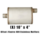10" x 4" Offset/Centre Welded (F) Configurations Mufflers | Stainless 409 | Select Your Size Length and Internal Options