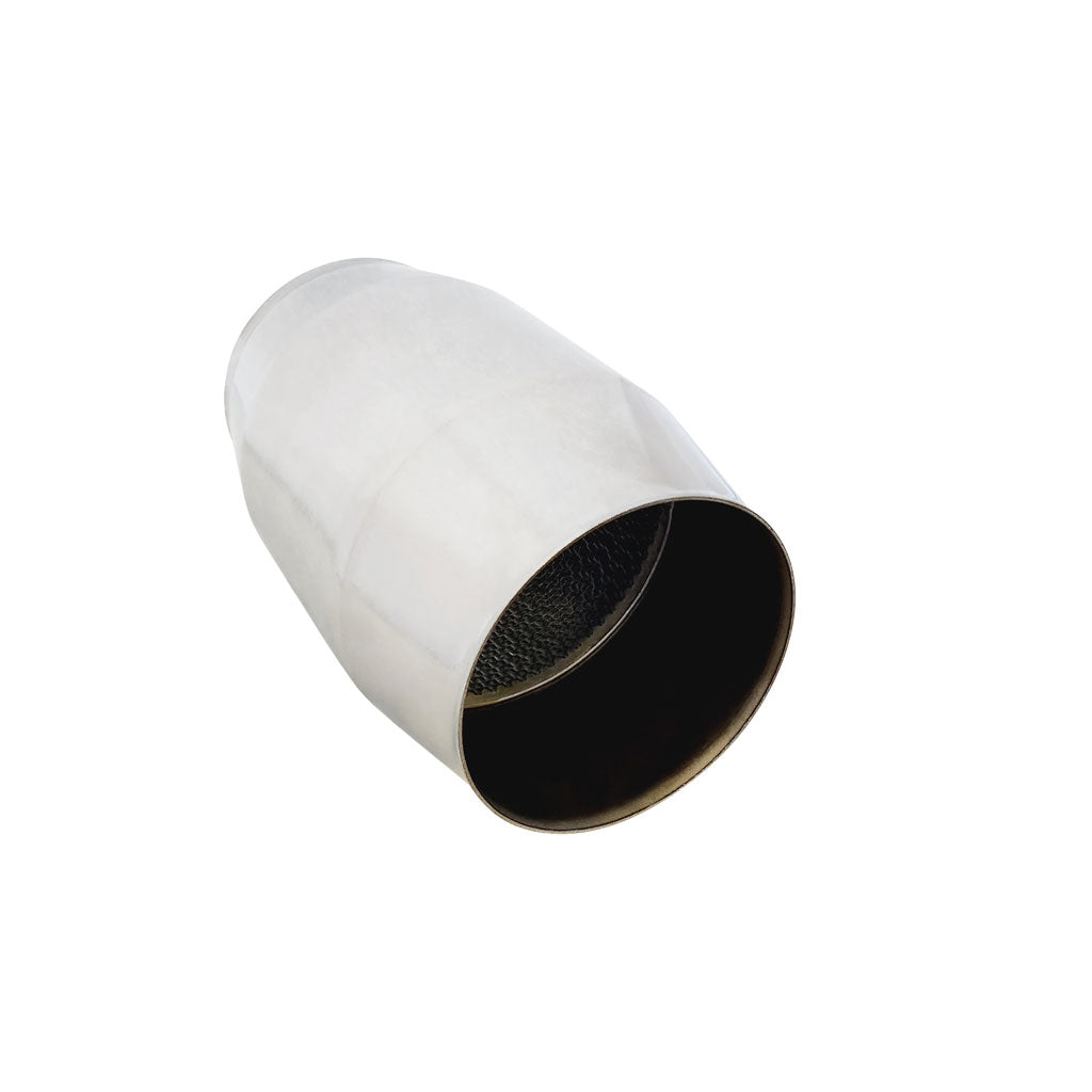 Universal High Flow Performance Catalytic Converter - 2" to 4" 100/200 Cell Round Metallic Core - Bullet Style with Oxy Sensor Provision