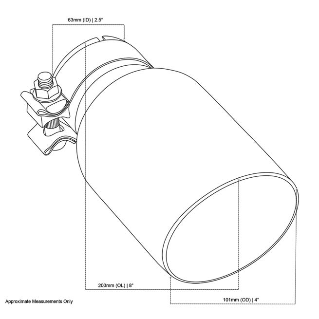 Angle Cut Inner Cone RC 2 1/2" In 4" Out 8" Long SS304 Clamped Tip